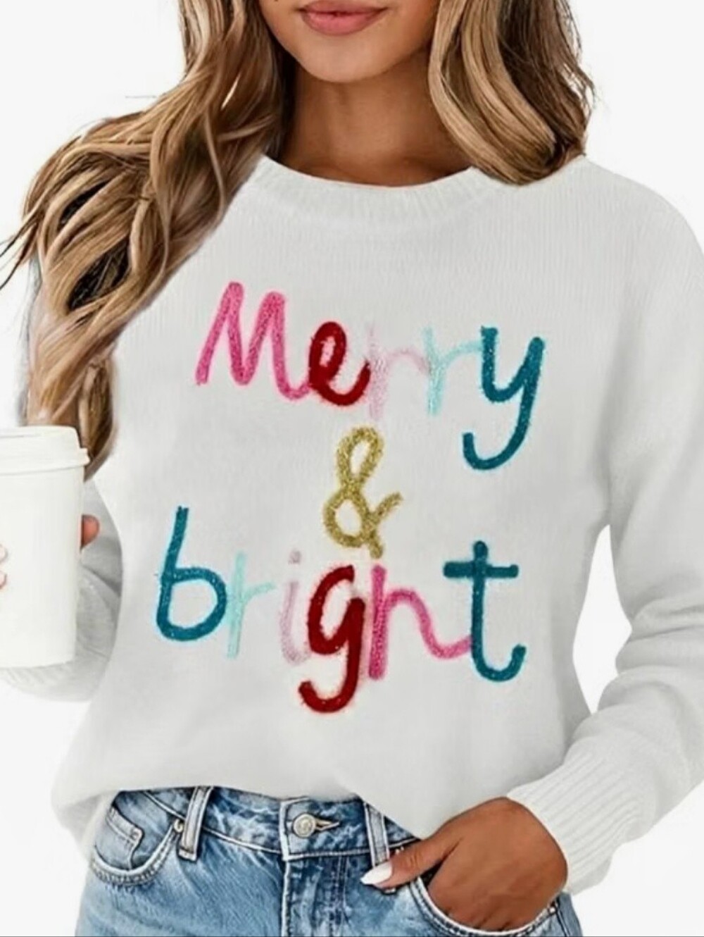 Merry & Bright White Holiday Sweater